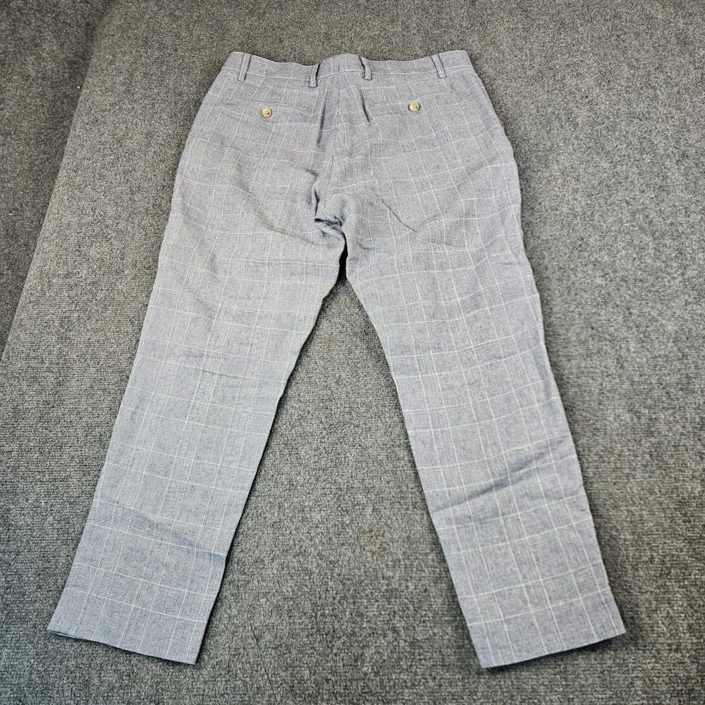 Banana Republic Mens 36 Tailored Linen Blend Plaid Dress Pants Blue White